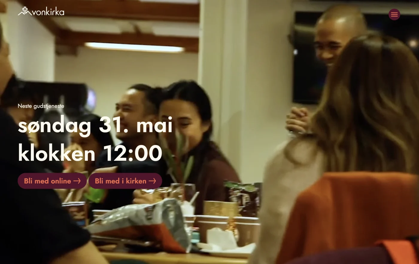 Skjermbilde av Vonkirka nettside